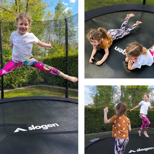 trampolina Basic baner foto w ogrodzie